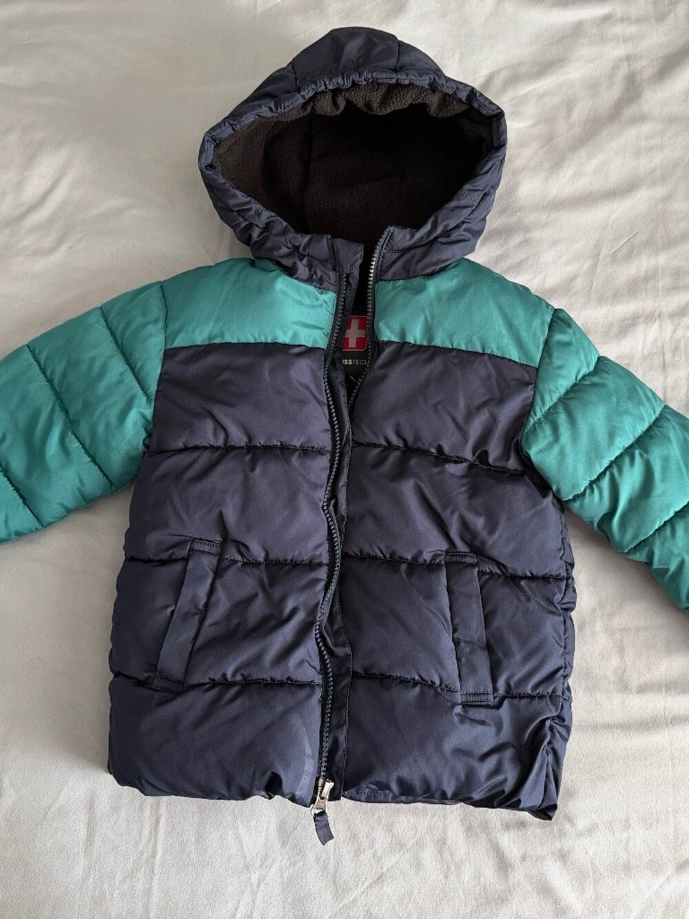 Swiss Tech boy`s hooded jacket (size 4/5),blue and green, with an ining